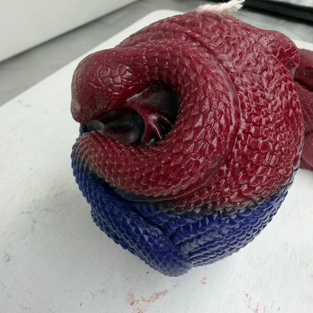 Handcrafted Snake Candle Set of 2 Burgundy Blue Coiled Serpent Gothic Decor Dark